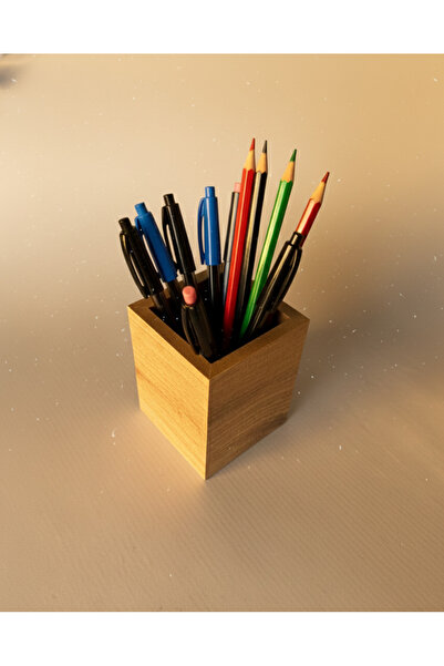 MONTETOYS Wooden Desktop Square Pen Holder Brown