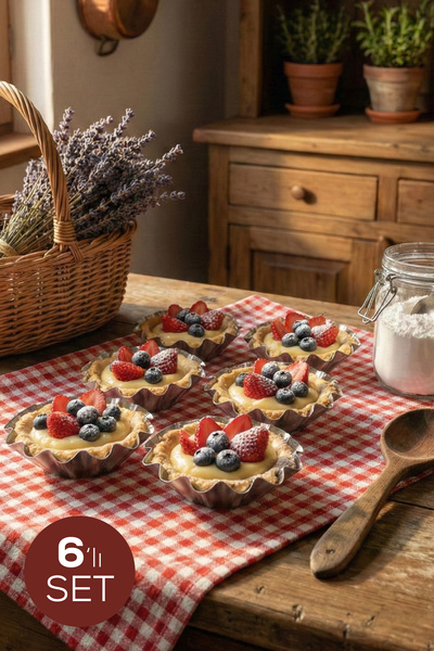 Vienev Small Size Set of 6 Metal Serrated Tartlet and Portion Cake Molds