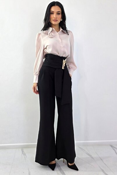 FashionForYou Μακρύ παντελόνι, καμπάνα κόψιμο Liora, με μεταλλικό Κρουαζέ , μ...