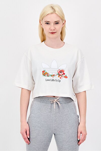 adidas Women Sportswear Fit Short Sleeve Crop Top, Off White