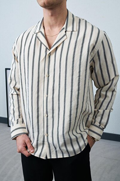 duo fideles Men's Striped Patterned Long Sleeve Regular Fit Summer Shirt