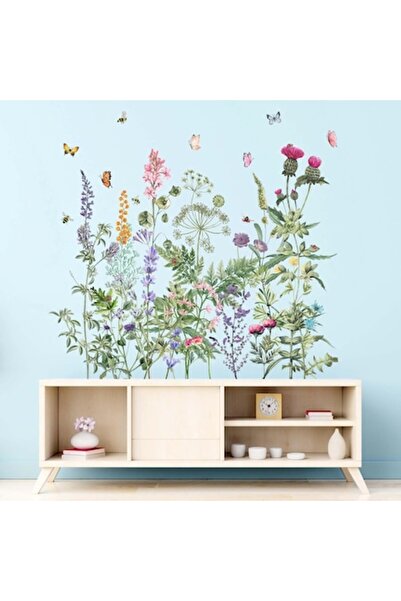 Amimagen Watercolor Flowers Wall Sticker with Dragonflies and Butterflies