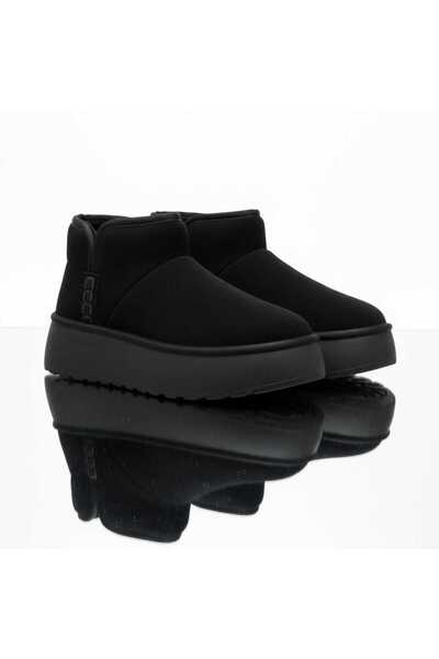 Look Life Cizme mini din piele intoarsa cu blana pe interior si talpa groasa ...