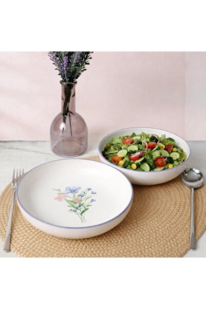 Keramika Nordic 22cm Food-Salad Plate White Flower Decor Set of 2 23180