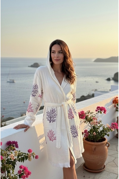 tarzQeen peştemal Bambu Müslin Kapşonlu bornoz sabahlık plaj otel hamam havuz...