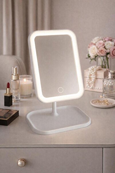 AYHİS DESIGN LED Işıklı Dokunmatik USB Masaüstü Makyaj Aynası 3 Renkli Işıklı...