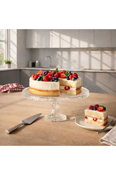 Alegre Glass Cansu Ayaklı Kek Standı - Şeffaf - 28x11 cm