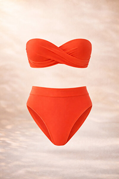 Urrenn 2026 YENİ Sezon Dolgulu Straplez Yüksek Bel Bikini Takımı - Burgu Deta...