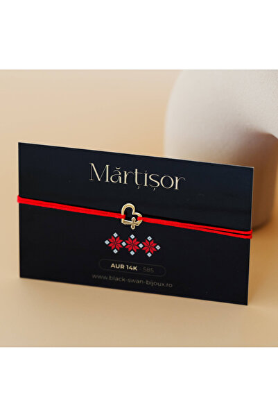 BLACK SWAN Bijoux Martisor bratara cu snur inima din aur 14K si cruciulita
