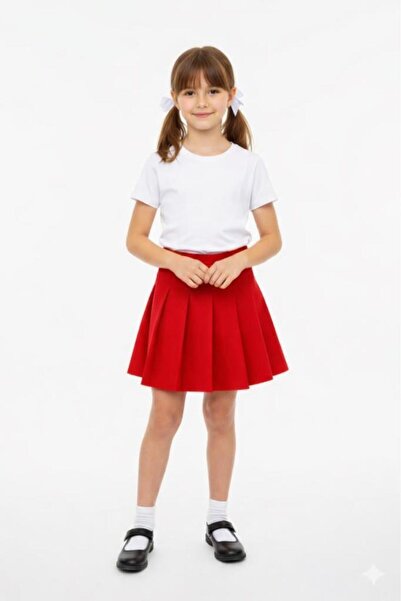 Panino Girl's Diver Fabric Red Pleated Mini Skirt - 456