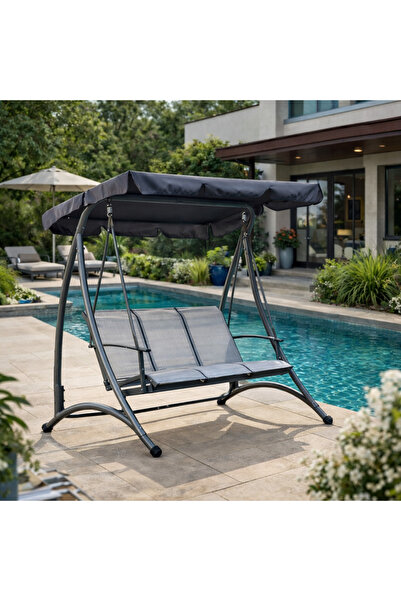 stratecht Premium 3 Kişilik Metal Bahçe Salıncağı Gölgelikli Modern Bahçe & H...