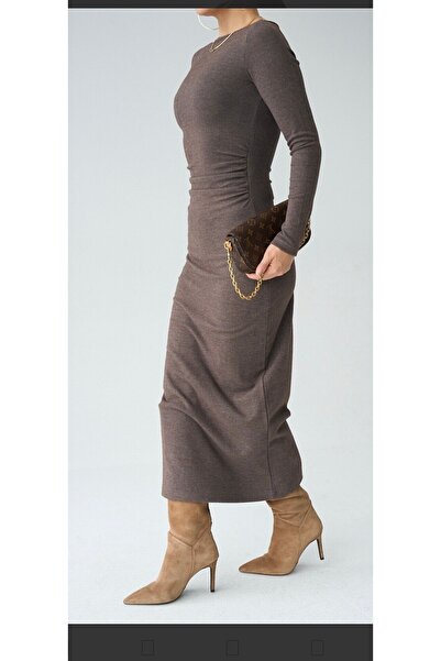 Aymera Butik Kahve drapeli elbise