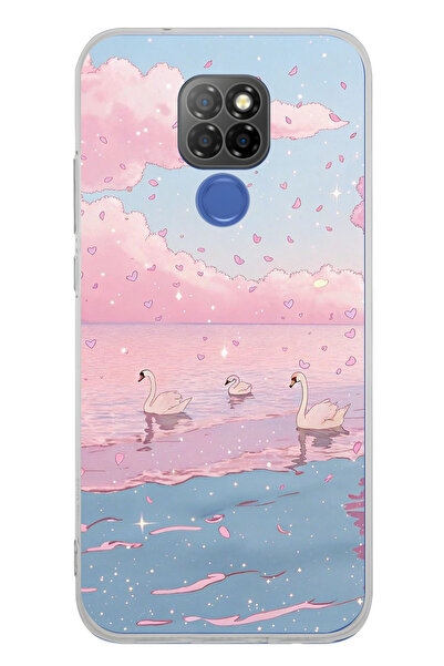 FLAMENKO حافظة هاتف شفافة بنمط السماء الوردية والبجعة متوافقة مع جهاز General...