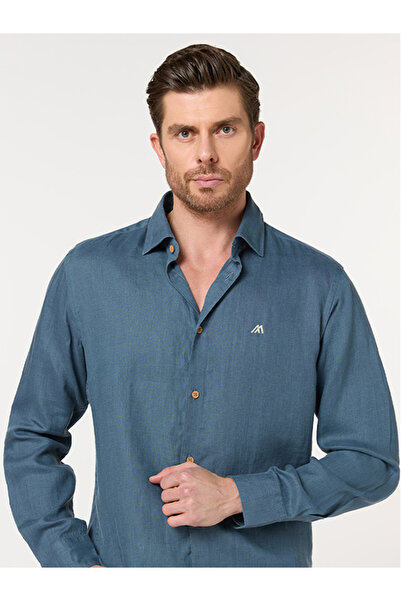 Mannerism The Breakwater Teal Linen Shirt Comfort Fit