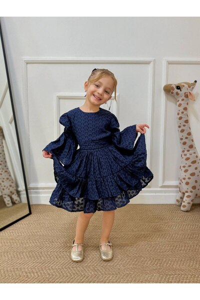 Teeny Weeny Kids Rochie din bumbac cu detaliu fundă jacquard pentru fete