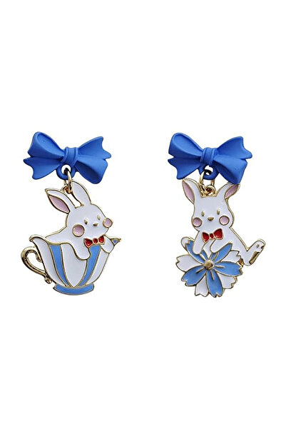 EFAYN.RO Women's earrings, pattern with cute bunnies in coffee cups, white wi...