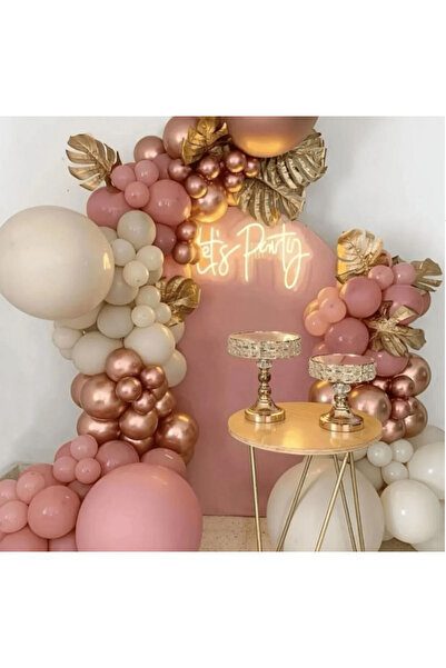 Baloniva Krom Rose Gold * Kum Beji * Makaron Pembe 100'lü Balon Seti