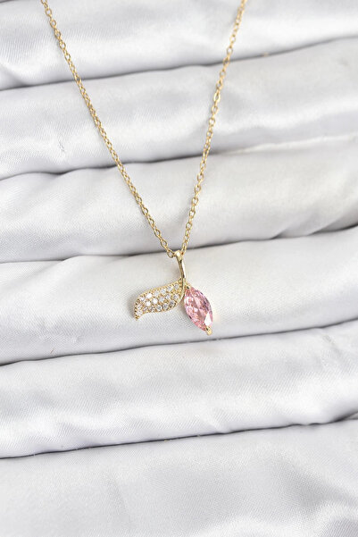 Butik 316L Çelik Zincir Gold Renk Balık Kuyruğu Model Zirkon Taşlı Kadın Kolye