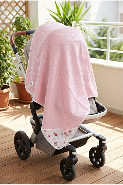 YUNUSOĞLU HOME بطانية موسلين وردية 4 طبقات 85x85 سم بطانية أطفال متعددة الأغراض