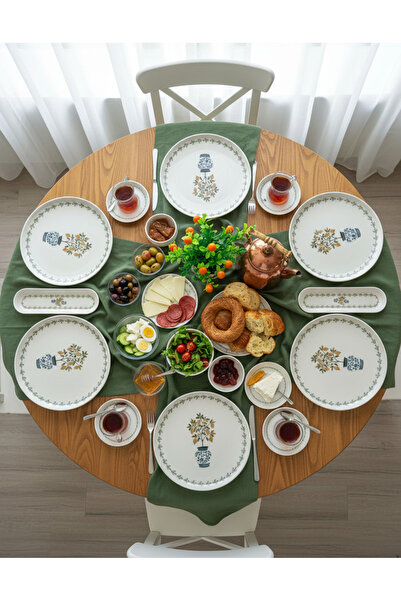 KÜTAHYA HOME Green ART 22 Parça Porselen Kahvaltı Takımı Modern Tasarım