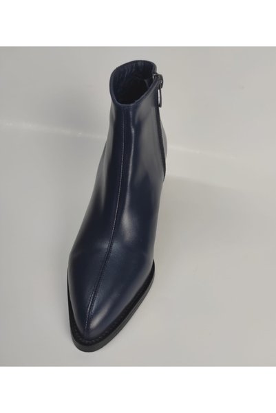 Lucciola Women's Genuine Leather Navy Blue Leather Heeled Boots