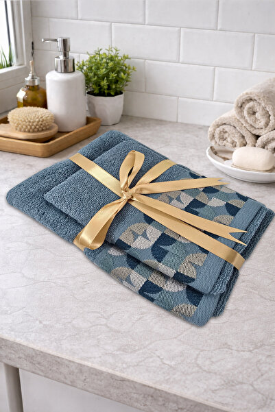 COT DRY طقم مناشف من قطعتين مع شريط |   60×100 + 40×60 |   منقوش