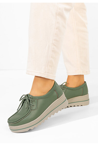 B T Shoes Mocasini dama cu platforma Evelinia verzi