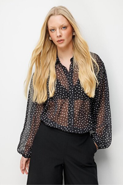 Mixray 4800 Cămașă de damă cu buline, neagră