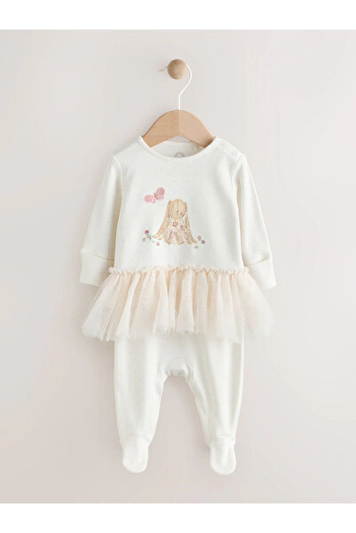 Next Baby 100% Organic Cotton Ecru Colored Rabbit Tutu Single Jumpsuit Set Al...