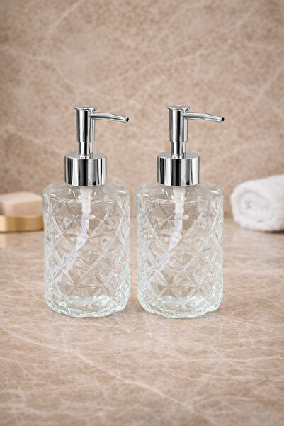 İnterlife Round Soap Dispenser Set of 2 Glass Liquid Soap Dispenser Bathroom ...