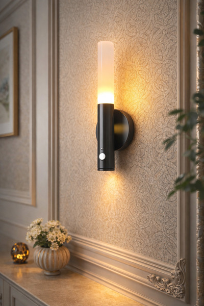 APLİKHANE ŞARJLI DUVAR APLİK ŞIK VE MODERN TASARIM SİYAH RENK SENSÖRLÜ