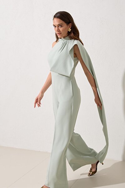 Setre Mint Balıkçı Yaka Kolsuz Omuz Detaylı Belden Oturtmalı Tulum