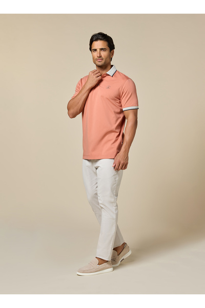 Mannerism The Coral Reef Peach Cotton Polo Comfort Fit