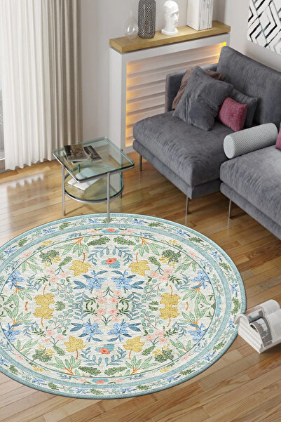 GECE MODA ETNİK DESENLİ DİJİTAL BASKILI MAVİ Kaymaz Taban Yıkanabilir Mutfak ...