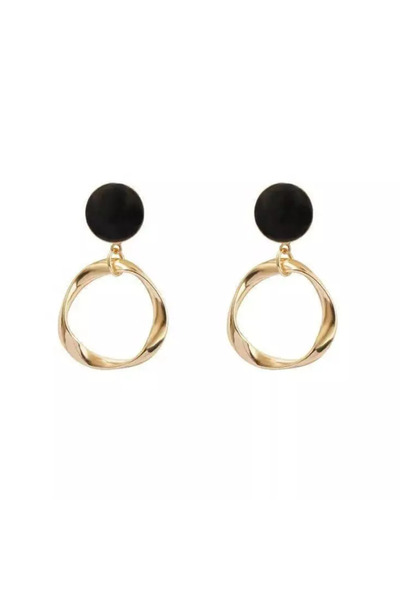 EFAYN.RO Women's earrings, wave model, round, gold with black, EFAYN