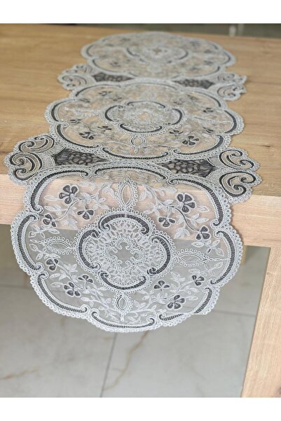Ceki Home Table Runner, Tablecloth Runner with French Lace Detail, Single Run...
