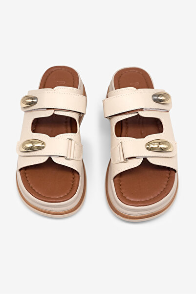 Tonny Black Women's Beige Comfortable High-Sole Velcro Slippers