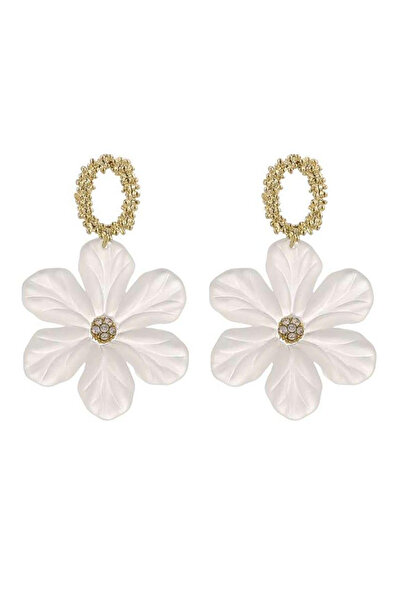 EFAYN.RO Women's earrings, white flower, semi-precious crystals, gold, EFAYN