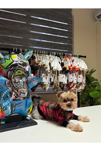 Kırmızı Ekose Desenli Köpek Kıyafeti-Classic Plaid Shirt-XL