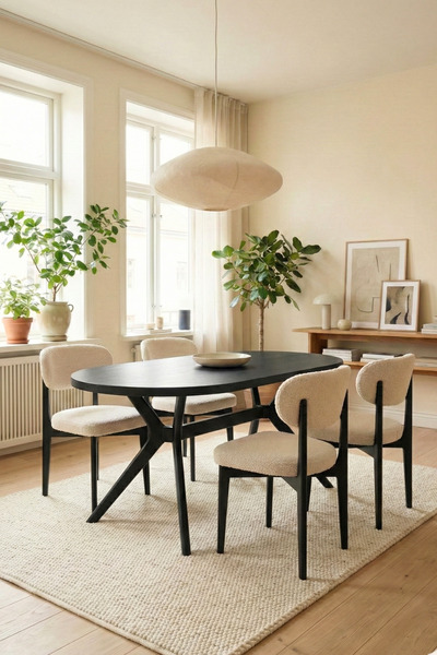 Woodenbend Adel Mat Siyah 80x130 cm Oval Yemek Masası Takımı – Mat Lake Moder...