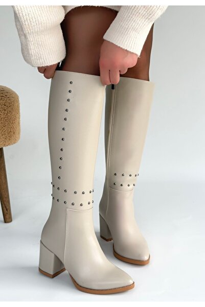 WE&ME Tiyan Beige Leather Heeled Boots