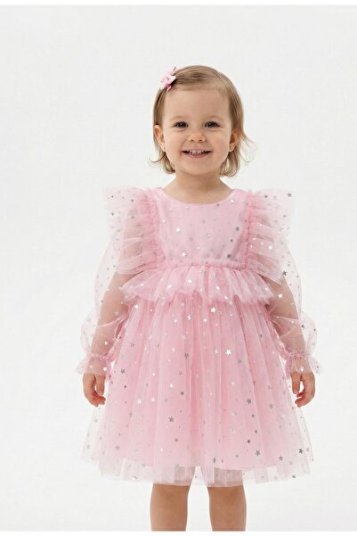 penu baby kids Rochie pentru fetițe cu mâneci lungi din tul, cu volane în faț...