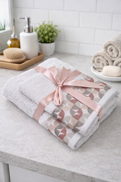 COT DRY طقم مناشف من قطعتين مع شريط |   60×100 + 40×60 |   منقوش