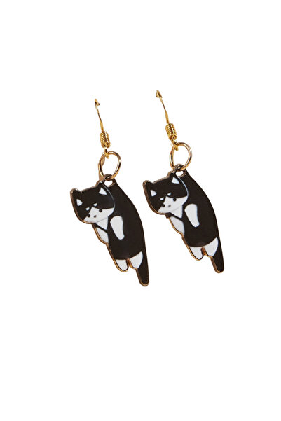EFAYN.RO Women's earrings, cute pattern with playful cats, black, EFAYN