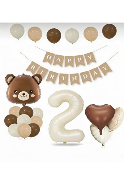 Çemrek Süs Parti مجموعة بالونات كرافت هابي بيرثديين على شكل دب بني ورقم وقلب،...