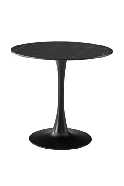 2home Tulip Round Table, Black Marble, Fixed Leg, 70 cm
