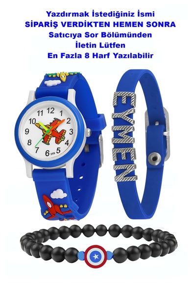 Ct Figürlü Çocuk saati - İsme Özel Bileklik Seti - Doğaltaş Bileklik Hediyeli