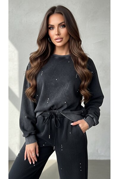 Markasız ucuz Women's casual tracksuit set with Stone-Embellished