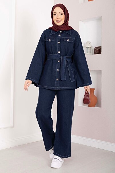 EBRUTESETTÜR Belt Detailed Jacket Trousers Jeans Set Dark Blue