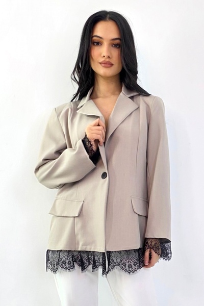 FashionForYou Maelis elegant jacket, with lace and contour stitching, Cappucc...